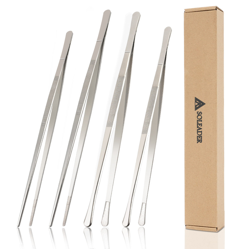 SOLEADER 4pc Professional Kitchen Tweezers Set (10" & 12")