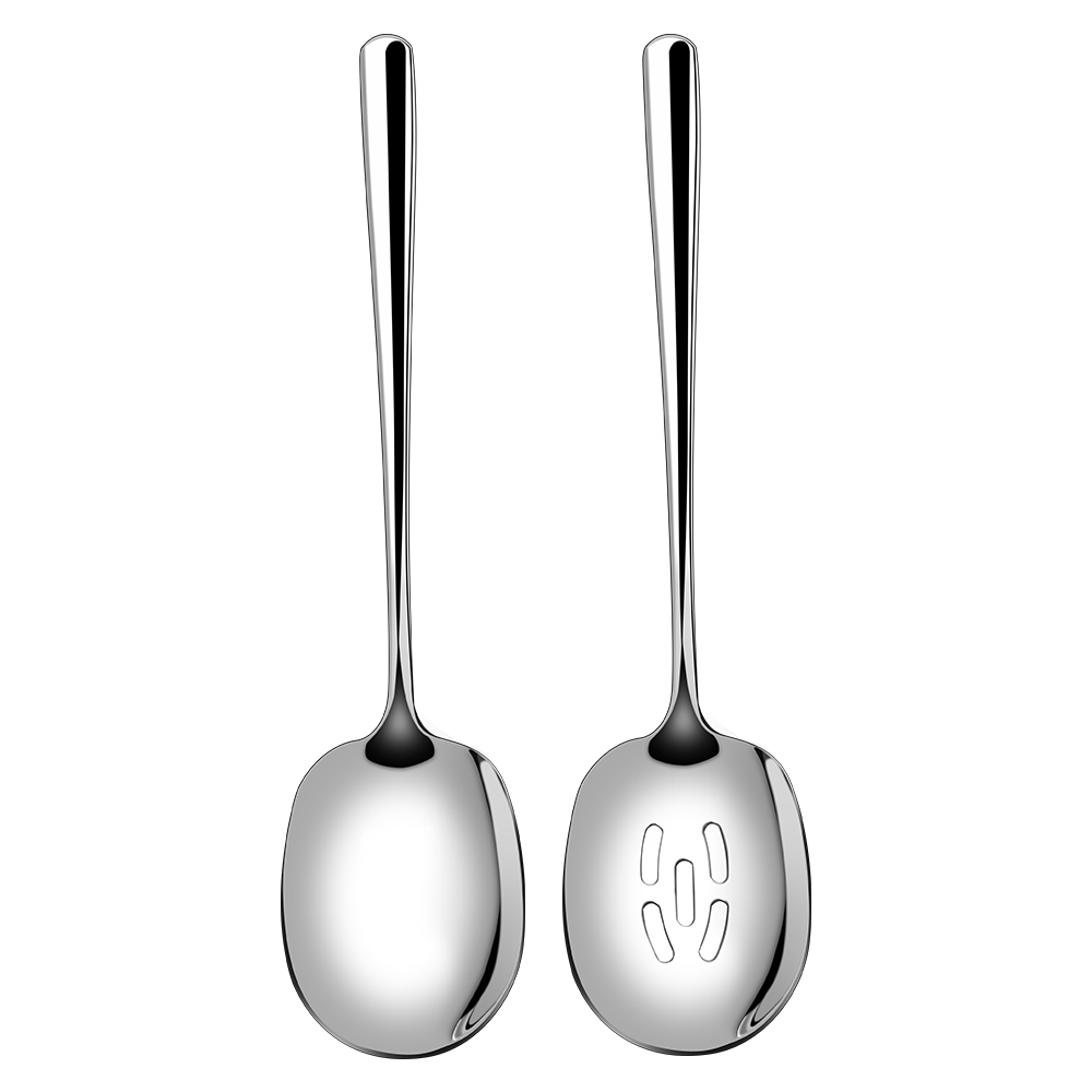 Large Serving Spoons 12 Inch - Stainless Steel Slotted Spoon Set of 2