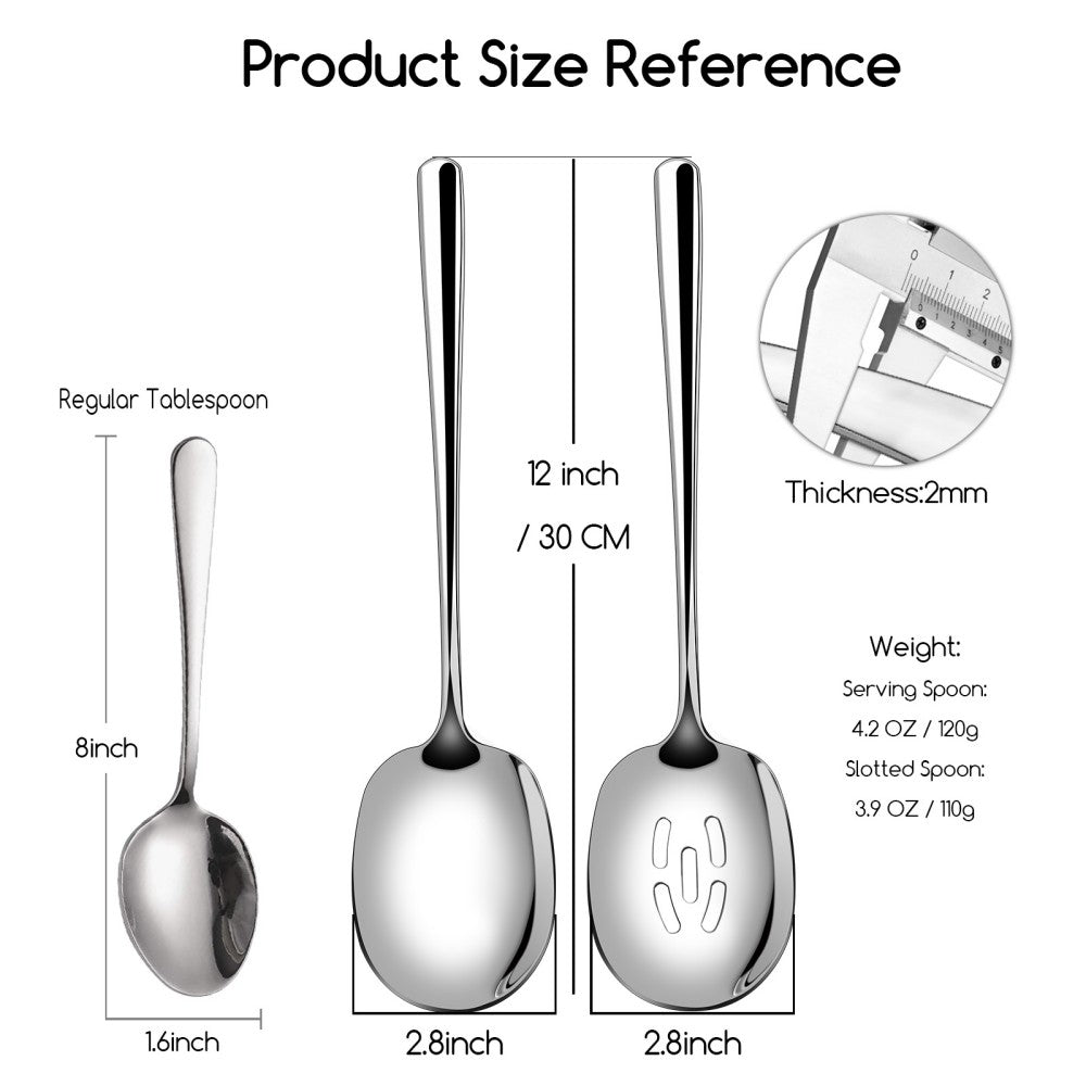 Large Serving Spoons 12 Inch - Stainless Steel Slotted Spoon Set of 2